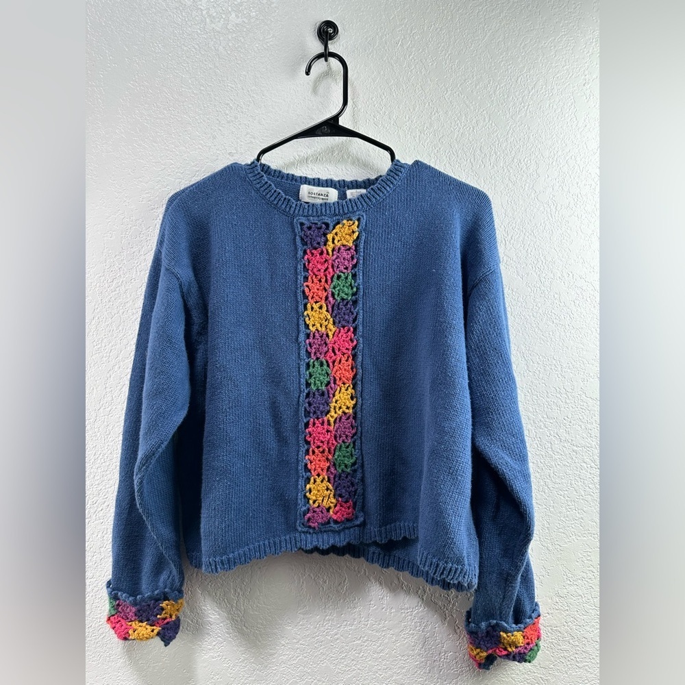 Sostanza Women’s Blue/Colorful Knit Sweater Size L